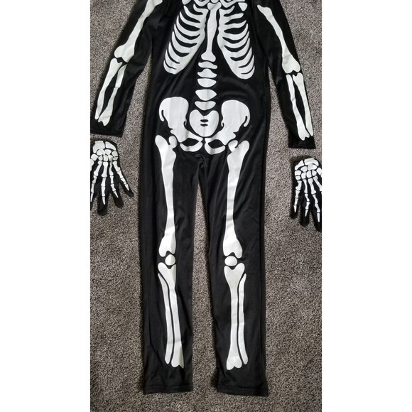 Skeleton Halloween Costume w/Hood & Gloves 1/2 Zip Approx Youth LARGE Pre-owned - Picture 4 of 9